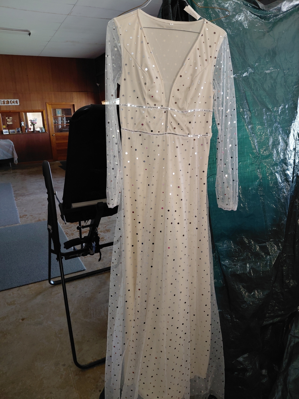 SHEIN Cream Long Sleeve Sequin Maxi Dress